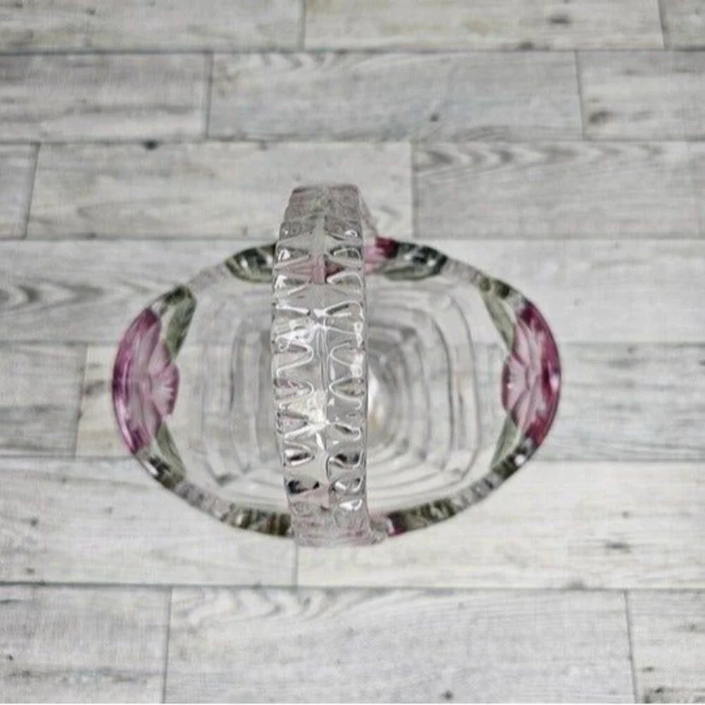 Anne Hutte Bleikristall Lead Crystal Basket 24% P.bO Made in Germany Pink/Green